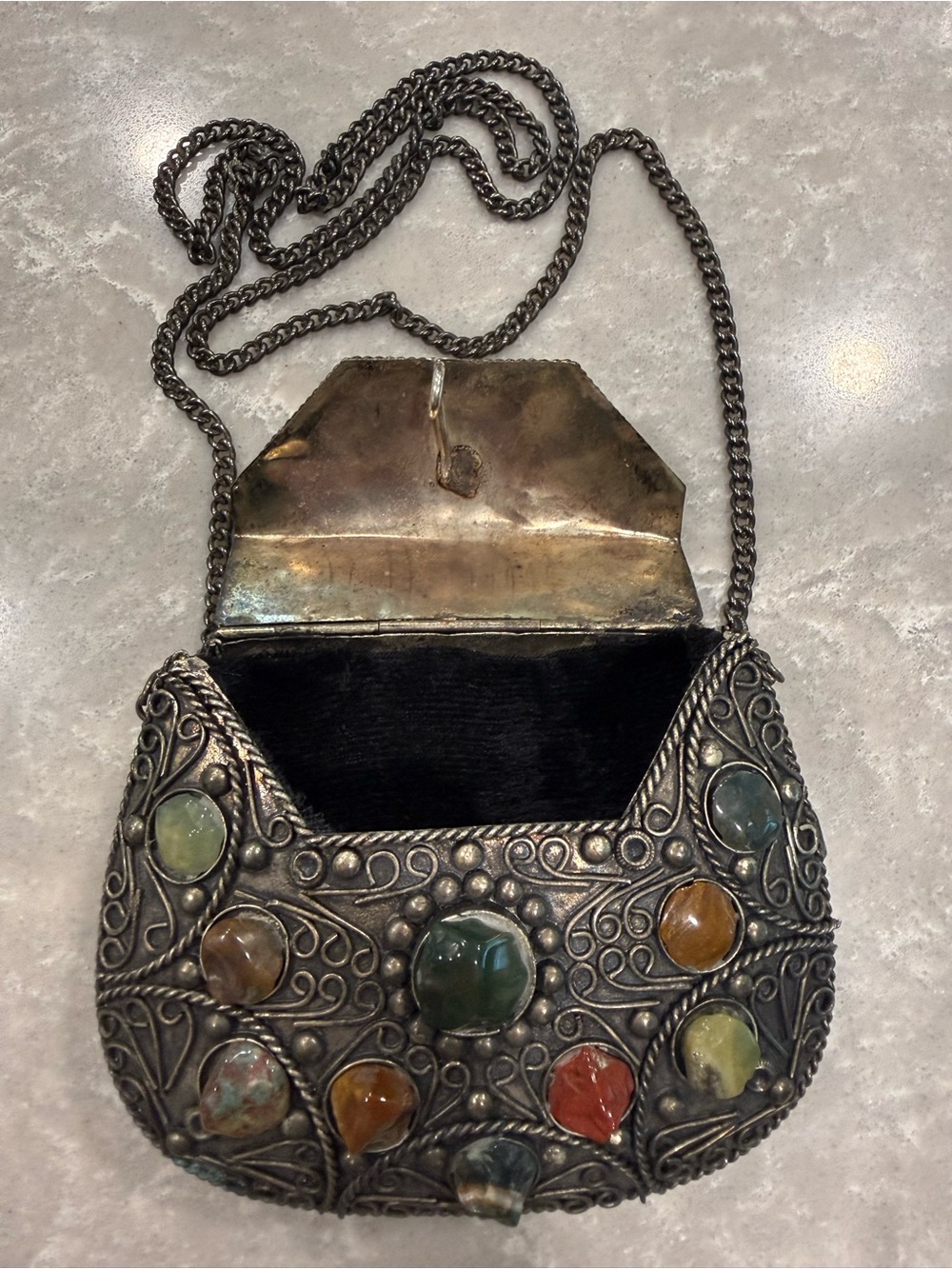 Vintage Indian Artisan Gemstone Metal Box Purse Filigree Crossbody Sajai - Picture 9 of 16